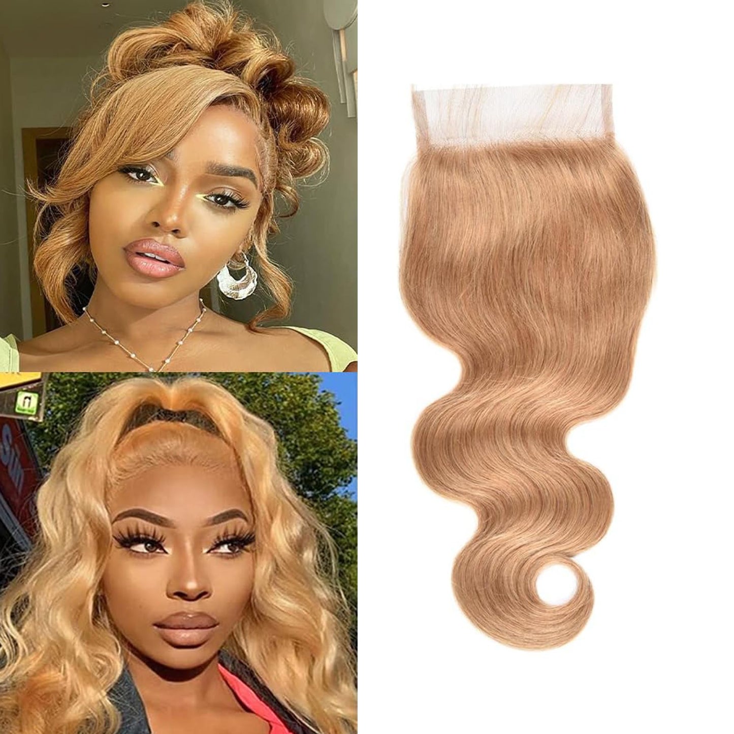 Honey Blonde Closure 5X5 Lace Closure Color #27 Closure 10a Human Hair Natural-Hair-Line Pre Plucked With BabyHair 22 Inch