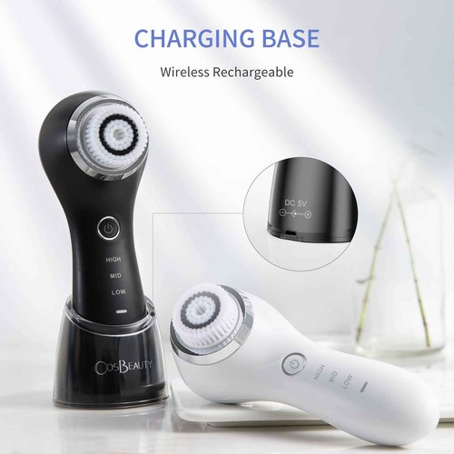 COSBEAUTY Face Scrubber Exfoliator Sonic Facial Cleansing Brush with 5 Interchangeable Brush Head,Face Brush Cleanser for Men IPX7 Waterproof,Wireless Rechargeable for Massaging,Deep Cleansing(Black)