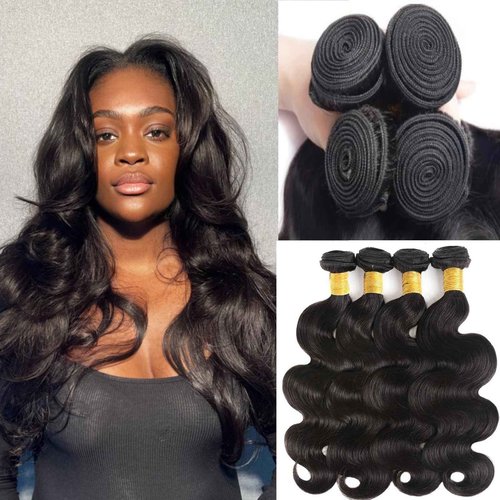 DDODLA Body Wave Bundles Human Hair 16 18 20 22 Inch 12A Grade Unprocessed Brazilian Virgin Hair 4 Bundles Body Wave Human Hair Extensions for Black Women Natural Color