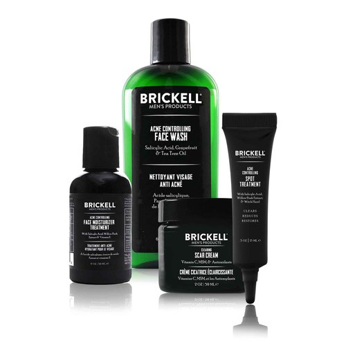 Brickell Men's Acne Controlling System for Men, Acne Fighting Face Moisturizer Treatment, Face Wash, Spot Treatment, and Scar Cream, Natural & Organic