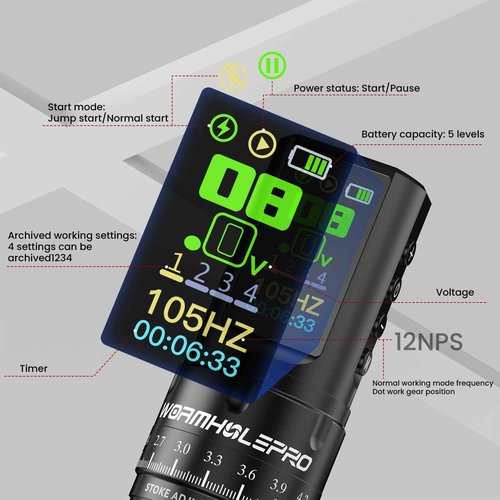 WORMHOLE PRO Tattoo Gun AQUILA Wireless Tattoo Machine Multi-function Smart Tattoo Pen 1,800mAh Battery Smart Display, Brushless Motor, 7 Strokes Length for tattooists HKP14-A