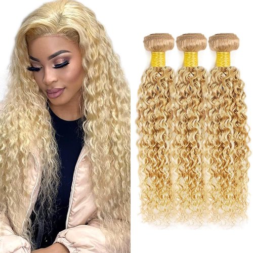 DiexrLamx Hair P27/613 Human Hair Bundles Honey Blonde Curly Bundle 24 26 28 Inch 8A Brazilian Virgin Hair 3 Bundle Blonde Highlight Curly Bundle