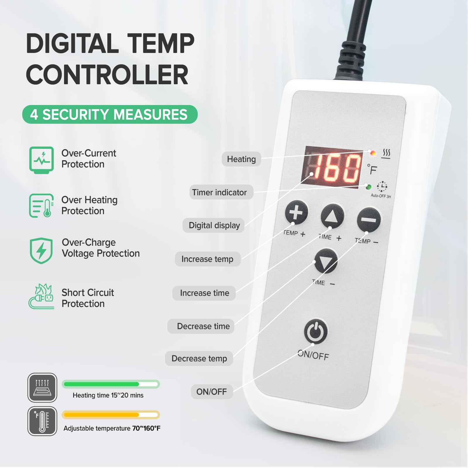 Goodtar Portable Hot Stones Warmer Set Spa Salon Massage Digital Electric Heater Kit with 16 Basalt Stones