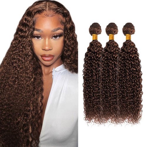 26 28 30 inch Brown Human Hair Bundles #4 Kinky Curly Bundles Dark Brown Curly Wave Bundle #4 Wet and Wavy Bundle