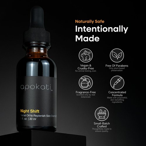 Apokati Night Shift Overnight Skin Therapy Face Oil with Tansy, Chamomile and Helichrysum – Replenishing and Calming Formula for Nighttime Skincare, 30ml