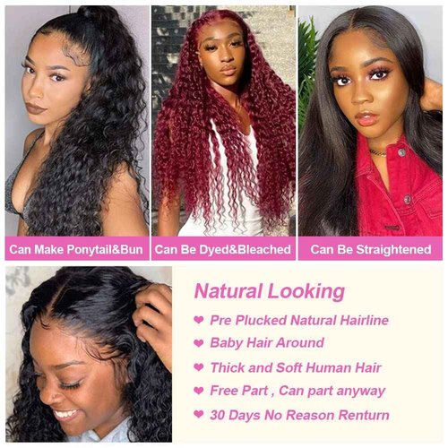 Curly Lace Front Wig Human Hair 13x4 Deep Wave Frontal Wigs for Women Wet and Wavy 250% Density HD Lace Front Wigs Human Hair Pre Plucked with Baby Hair Natural Hairline(20inch, 13x4 deep wave wig)