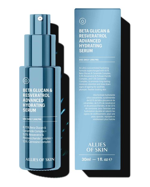Allies of Skin Beta Glucan & Reservatrol Advanced Hydrating Serum | Plumping Face Serum with Ceramides, Peptides and Hyaluronic Acid | For Sensitive and Dry, Dehydrated Skin (1 Fl oz)