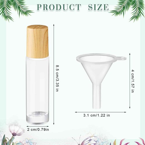 Sumind 150 Pcs Essential Oil Roller Bottles 10 ml Glass Empty Roll on Bottles with Stainless Steel Balls Leak Proof with 5 Funnel for Travel Essential Oil(Clear, Wood)