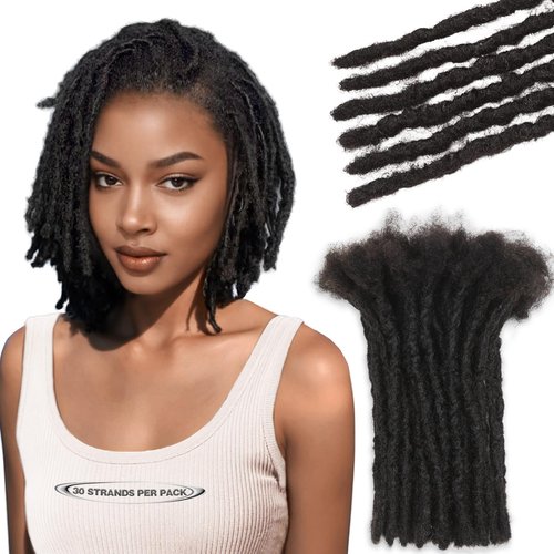 FAVE 10 Inch Human Hair Dreadlock Extensions,Handmade Loc Extensions Realistic locs Extension for Black Women (Width 0.6cm，Natural Black，30 Strands)