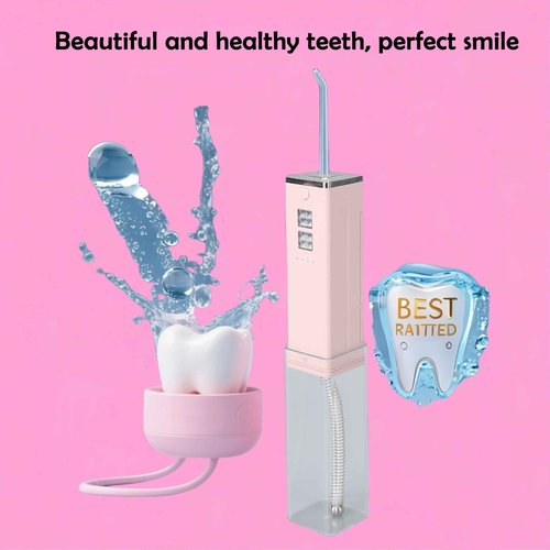 Cordless Water Flosser & Toothbrush Combo.Pink.Portable Dental Oral Irrigator. 4 Nozzles, 2 Brushes Head,1 Travel Case.IPX7 Waterproof.2 in 1 Cleaning Kit. Powerful Water Pump, Adjustable Max1400 PPM