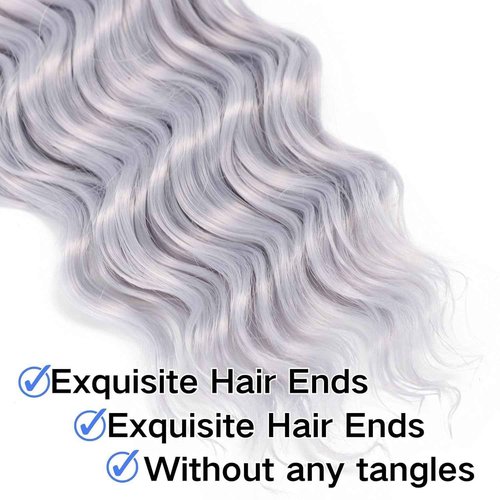 Ubinica Grey Deep Wave Braiding Human Hair 2 Bundles Total 100g 18 Inch Deep Wave Bulk Braiding Hair for Boho Braids