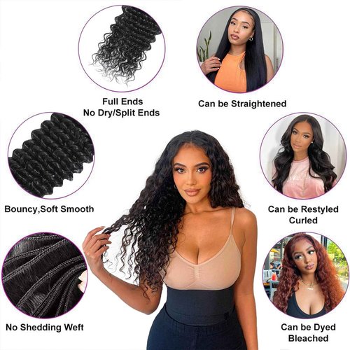 Tanday 15A Raw Human Hair Bundles 3 Bundles 18 18 18, Deep Wave Bundles Human Hair,Triple Lifespan Indian Virgin Hair,No Tangle Shedding,Multiple Washes Keep Texture Silky Soft Natural Black