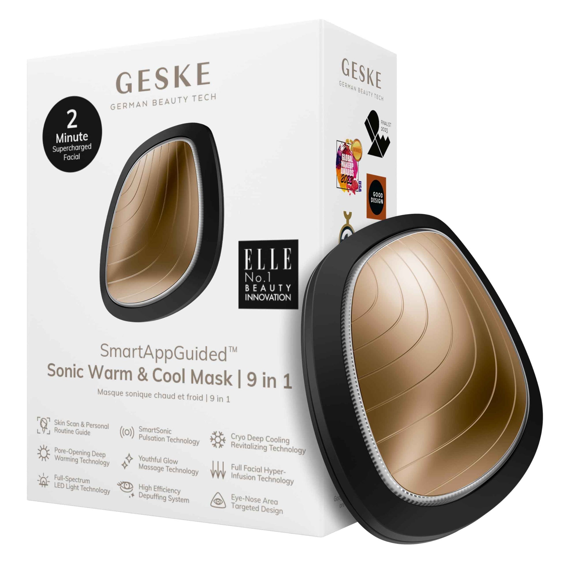GESKE SmartAppGuided™ Sonic Warm & Cool Mask | 9 in 1 | Beauty LED Face Mask | Facial Glow | Full Spectrum LED Light | Best Face Massager | Vibrating Mask | Warm and Cold Skincare