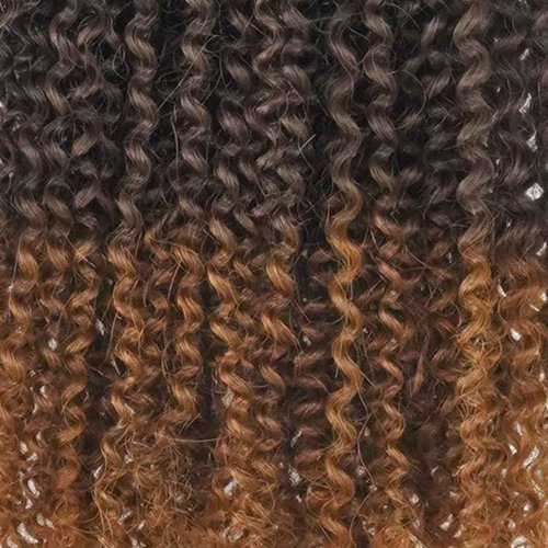 QVR Crochet Braiding Human Hair Bulk Pre Looped Afro Kinky V Bulk for Kinky Twist Ombre 20 inch 56 Gram Per Pack Two Tone Color Dark Brown and Auburn Brown T2/30