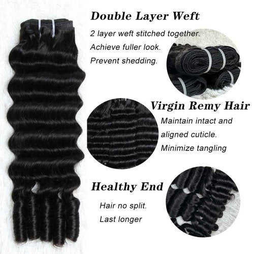 SWEETGIRL Deep Wave Human Hair Bundles Burmese Curly Bundles Human Hair Quick Weave with Spiral End Sew in Hair Extensions Real Virgin Remy Hair 22 Inches 1 Bundle Natural Color