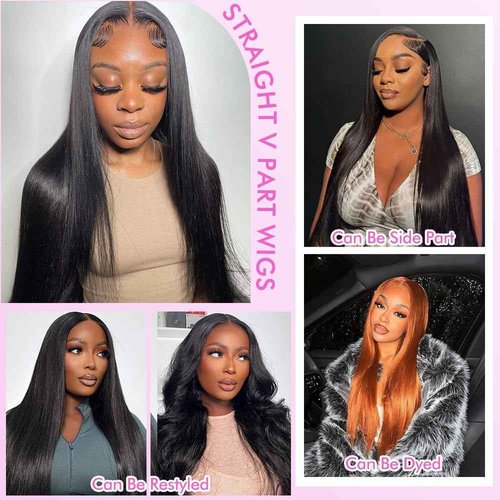 CHEETAHBEAUTY V Part Wigs Human Hair Straight V Shape Wigs for Black Women Upgrade U Part Wigs No Leave Out No Sew In No Glue Clip in Half Wigs 180% Density Natural Black 14Inch