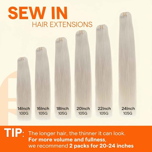 Full Shine Weft Hair Extensions Human Hair 18 Inch Straight Remy Bundles Highlight Color Ash Blonde Mix Bleach Blonde Sew in Hair Extensions Double Weft Full Head Weave Hair 105 Grams