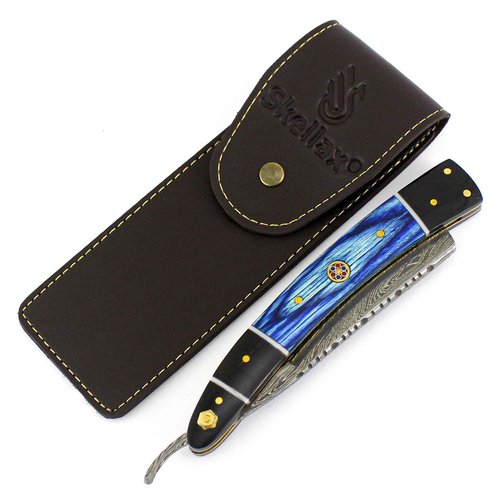 Damascus Straight Razor - Custom Shaving Blade for men - Damascus Steel Barber Approved - Straight Edge Razor For Men - Mens Shaving Razor Kit -Travel Case - Best Gift Set For Him