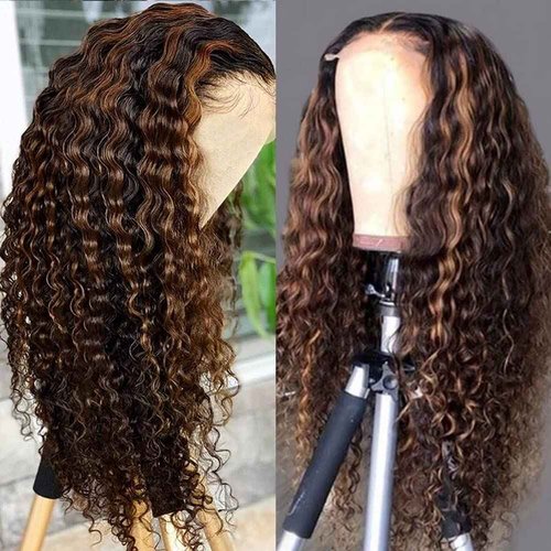 yamduly 20 Inch Highlight Ombre Lace Front Wig Human Hair Pre Plucked 1B/30 Black Brown 13x4 HD Lace Frontal Wigs Human Hair Deep Wave Honey Blonde Wigs for Black Women 180% Density