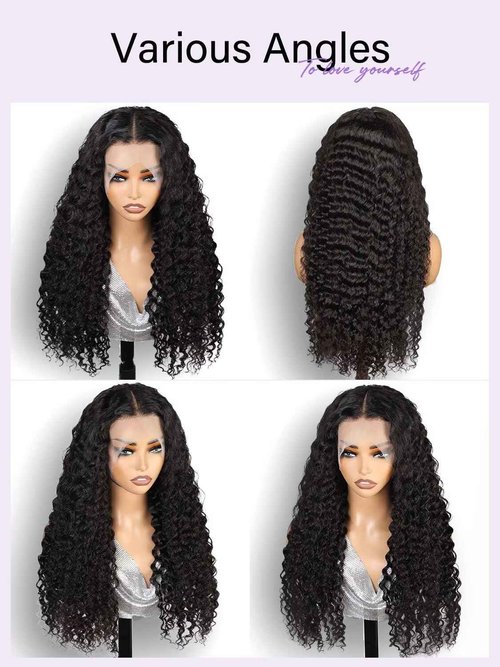 utodoo 22 Inch 13x6 Deep Wave Lace Front Wigs Human Hair Wig for Women 12A 200% Density HD Lace Front Wigs Human Hair Pre Plucked with Baby Hair Natural Black