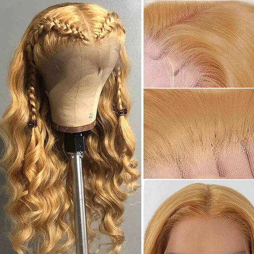 Ubetta Honey Blonde Wig Human Hair, Body Wave Honey Blonde Lace Front Wig Human Hair Glueless 13x4 HD Wigs Human Hair Pre Plucked 180% Density Lace Frontal Human Hair Wigs 27# Blonde Wig 20 Inch