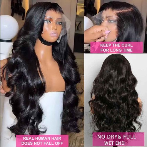 Body Wave Human Hair Wig 200 Density Hd Lace Front Wigs Human Hair Pre Plucked Bleached Tiny Knots Wigs For Women 13x6 Lace Frontal Wigs Human Hair 12A Soft Natural Black Wig 24inch