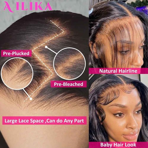 AILIKA 30 Inch13*4 HD Transparent Lace Front Wig Body Wave Human Hair Pre Plucked 180 Density With Baby Hair Natural Hairline Wig For Black Women.