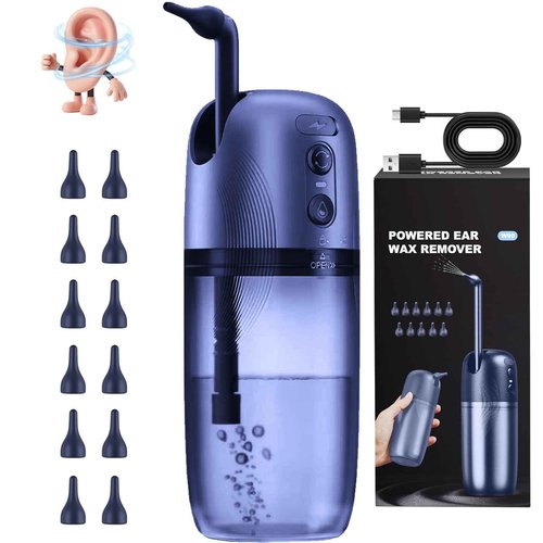 Electric Ear Wax Removal, Ear Cleaning Kit, Water Powered Ear Cleaner with 3 Pressure Modes 12 Replacement Tips, Ear Irrigation Flushing System, Safe and Effective Ear Wax Removal Tool (Blue)