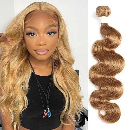X-TRESS Honey Blonde Bundles 10A Body Wave Bundles Human Hair Braiding Hair #27 Wavy Remy Hair Extensions 20 Inch Double Wefts 1 Bundles for Braiding Quick Weave Hair Bundles