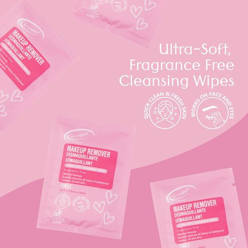Air Jungles Makeup Remover Wipes Singles Wrapped 30 Pack, 750 Packs, Extra Large 6" x 8", Fragrance-Free, Removes Makeup and Oil, Ultra Soft Cleansing Wipes, Alcohol Free