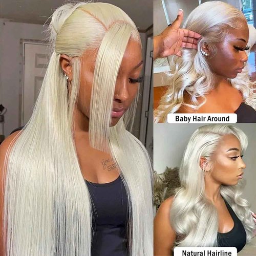 Platinum Blonde Lace Front Wig Human Hair Blonde 13x6 HD Transparent Lace Frontal Wigs Human Hair Pre Plucked 180% Density Glueless Wigs Remy Hair 6 Inch Deep Parting Brazilian Virgin Hair Wig 20 Inch