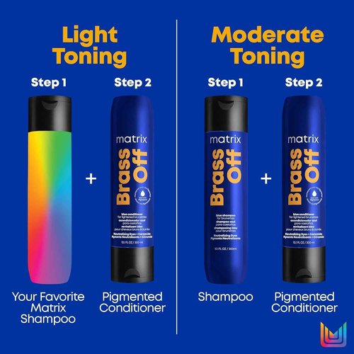 Matrix Brass Off Blue Shampoo and Pigmented Conditioner Set | Removes Brassy Orange Undertones | Toning Conditioner For Lightened Brunettes | For Color Treated Hair | Premium Salon Conditioner | Vegan