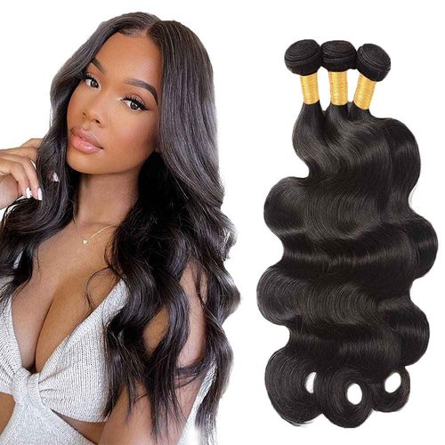 Human Hair Bundles Body Wave Bundles 22 24 26 Inch Unprocessed Brazilian Virgin Hair Weave 3 Bundles Body Wave Human Hair Extensions #1B Natural Color Bundle 50 Grams Per Bundle For Woman
