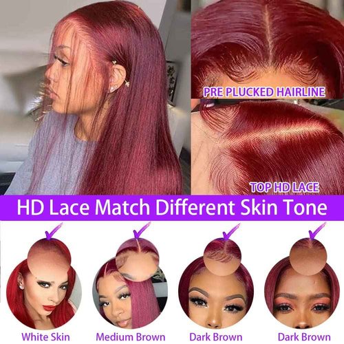 CHEETAHBEAUTY 99j Burgundy Lace Front Wigs Human Hair 24Inch 13x6 Burgundy Wig Human Hair 220% Density Brazilian Virgin Straight Human Hair Wigs for Women Pre Plucked with Baby Hair