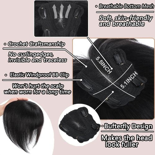 Uniferry Hair Toppers for Women Real Human Hair 12inch 13x14cm(5.1x5.5inch) Swiss Base 360°3D With Thinning Upgrade Middle Part Clip in Wispy Bnags (Natural Black,Side)