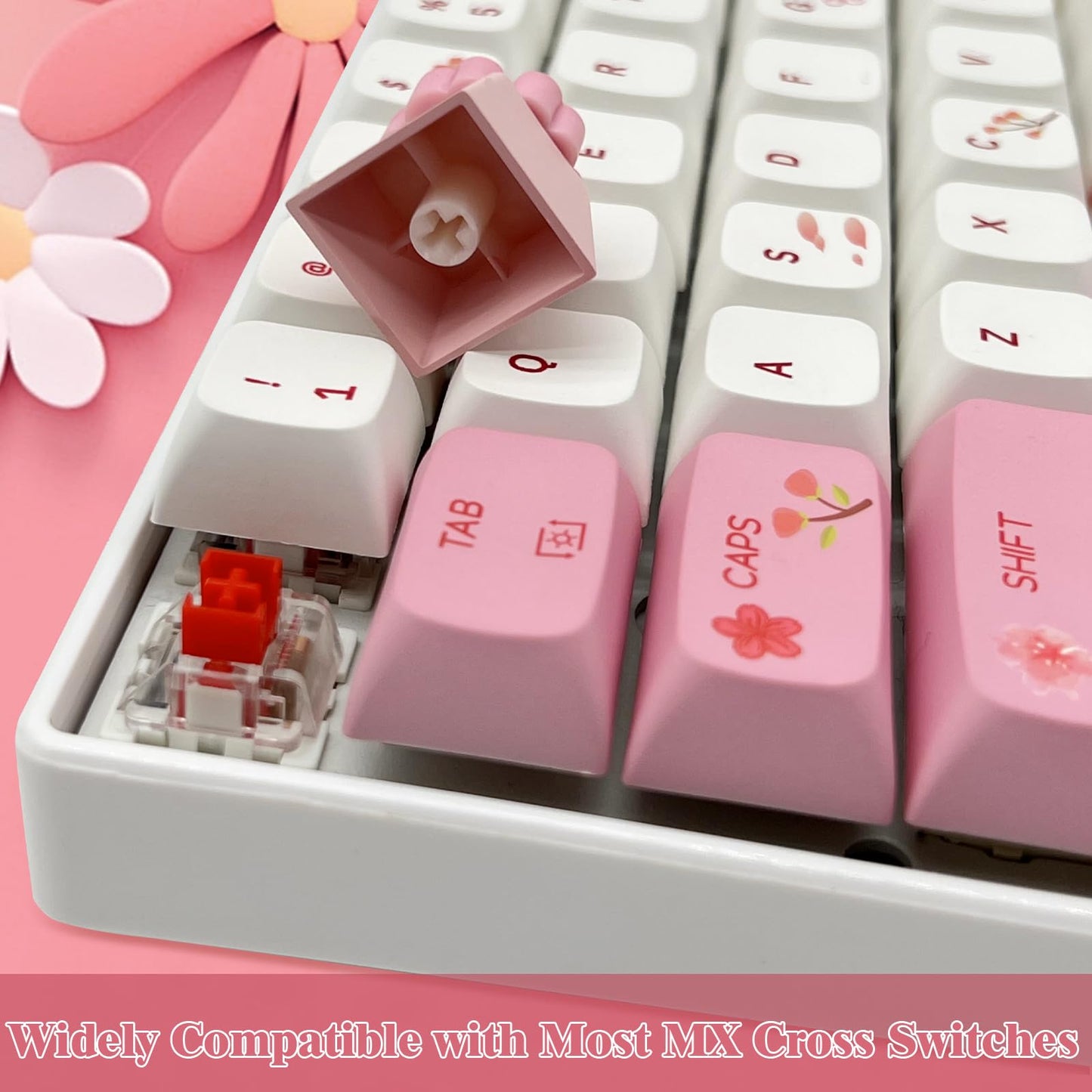 ZMX Cute Flower Keycaps,Pink Cherry Blossom Custom ESC Keycaps Artisan Resin Keycap for MX Switches Mechanical Gaming Keyboard OEM Profile R4 Height Personalized 3D Single Keycap (02)
