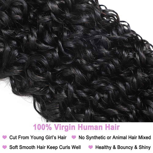Seekomi Burmese Curly Human Hair 3 Bundles 16 18 20 Inch 100% Virgin Water Curly Bundles Human Hair with Spiral Ends Double Weft Quick Weave for Women, Natural Black Color, 300g