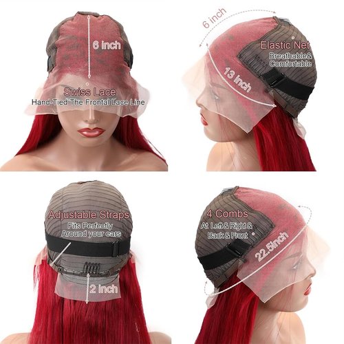 YFFSSJFC 30 Inch 99j Burgundy Lace Front Wigs Human Hair 200% Density 13x6 Hd Lace Front Wigs Human Hair Straight Burgundy Wigs Pre Plucked Pre Cut For Black Woman