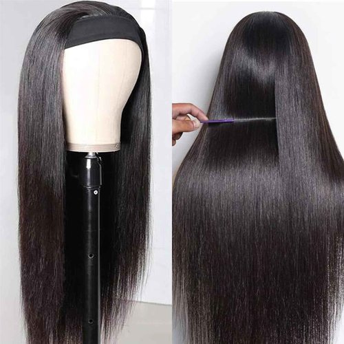 olimaruly Straight Headband Wig Human Hair Wear and Go No Lace Machine Made 24 Inch Straight Headband Wig Glueless 180% Density Headbands Wigs Human Hair Natural Black Color