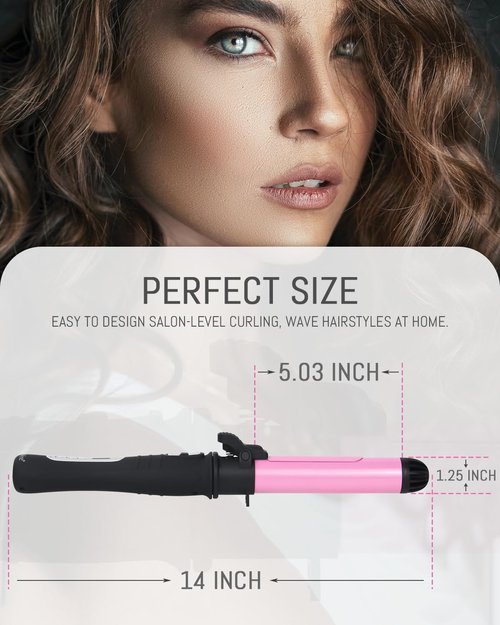 [Upgraded] AmoVee Rotating Curling Iron, 1.25 Inch Auto Ceramic Curling Iron, Adjustable Temps 180 °F to 410 °F, Dual Voltage, A Valentines Day Gifts for Her (Long Clip)