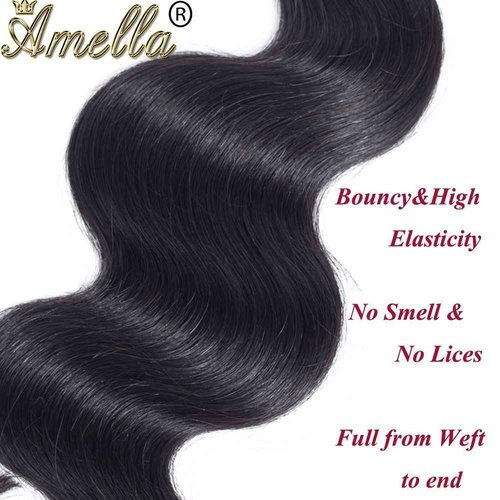 Amella Hair 8A Brazilian Virgin Hair Body Wave 3 Bundles 100% Unprocessed Brazilian Body Wave Remy Human Hair Extensions Natural Black Color(20 22 24)