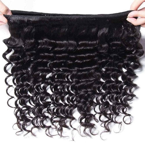 Deep Wave Bundles (12 14 16+10) 100% Unprocessed 3 Bundles Human Hair with 4x4 HD Lace Free Part Baby Hair Closure 10A Natural Color