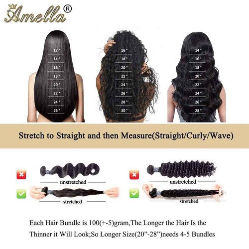 Amella Hair 8A Brazilian Virgin Hair Body Wave 3 Bundles 100% Unprocessed Brazilian Body Wave Remy Human Hair Extensions Natural Black Color(20 22 24)