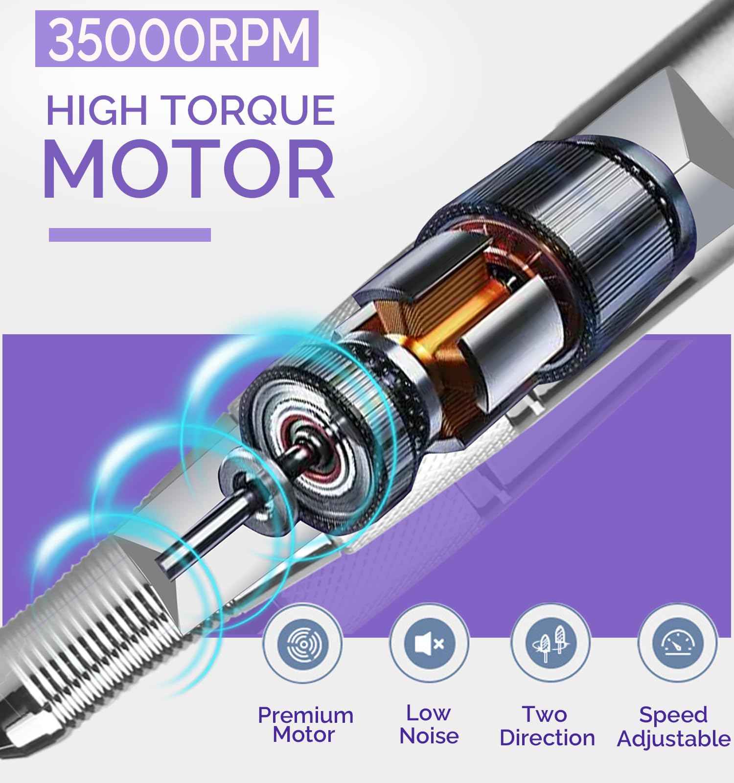 Lumcrissy Professional Cordless Electric Nail Drill Kit – 35000 RPM Rechargeable E File with 10+ Hour Battery, 6-in-1 Bits – Portable Acrylic Gel Remover for Salon/Home,Drills para Uñas Professional