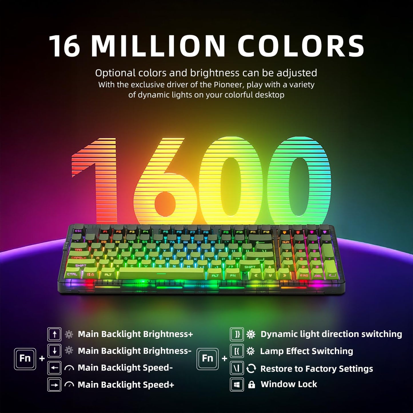 ZORNHER ZH980 Wireless Mechanical Gaming Keyboard,95% Green Hot-Swappable Custom Creamy Keyboard with Number Pad,Lighted Up PBT Keycaps,Pre-lubed Linear Switches,RGB Backlit,2.4GHz/USB-C/BT5.0