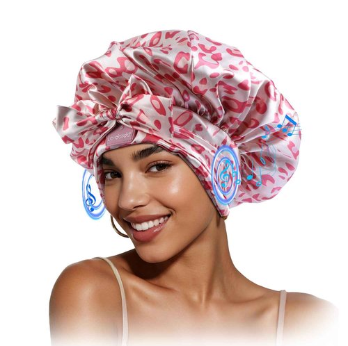 LC-dolida Bluetooth Silk Bonnet for Sleeping Women with Stereo Speaker, Ajustable Sleep Satin Bonnet Double Layer for Curly Natural Hair Ideal for Gift Restful Sleep Music