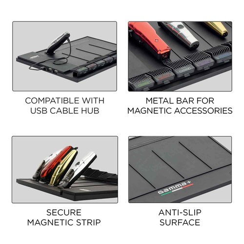GAMMA+ Professional Barber Appliance Magnetic Mat and Station Organizer, Anti-Slip, Durable Heat Resistant Silicone, Hair Styling Tools, Black