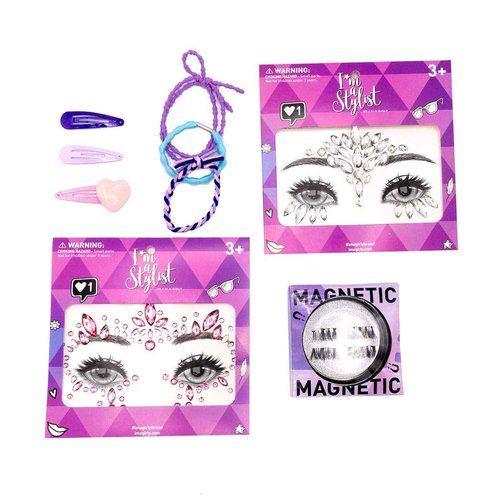 "I'm A Stylist Styling Head Deluxe Lola - Doll Mannequin Head, Interchangeable Wig, Synthetic Fiber Purple Hair Includes Magnetic Lashes, Hair Accessories, Earrings & Face Gems for Kids 8+ Years - 13""" (I000208)
