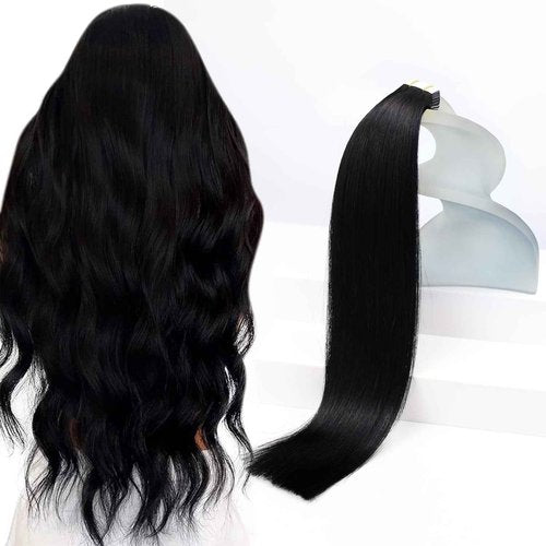 Sunny Hair Tape in Hair Extensions Human Hair 26inch Hair Extensions Real Human Hair Tape in Extensions for Women Jet Black Invisible Remy Hair Natural Straight Skin Weft Double Sided Tapes 20Pcs 50g