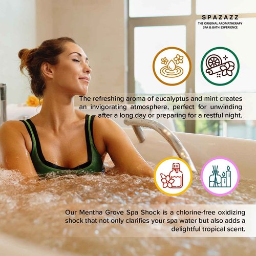 Spazazz Aromatherapy Bath Salt & Scented Spa Shock Set. Non Chlorine Mentha Grove Spa Shock & Eucalyptus Mint Hot Tub Bath Salt Crystals. Oxidizing Water Clarifier, Scum Absorber & Hot Tub Care eBook